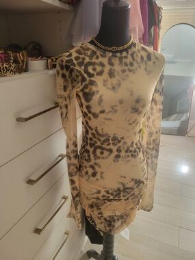 superdown Beige and Black Leopard Mesh Dress,night Outs, Cocktail